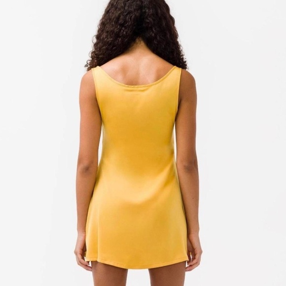 NWT Miaou Ginger Silky Draped Ruched Cowl Sleeveless Mini Dress Mustard Yellow - Picture 2 of 12